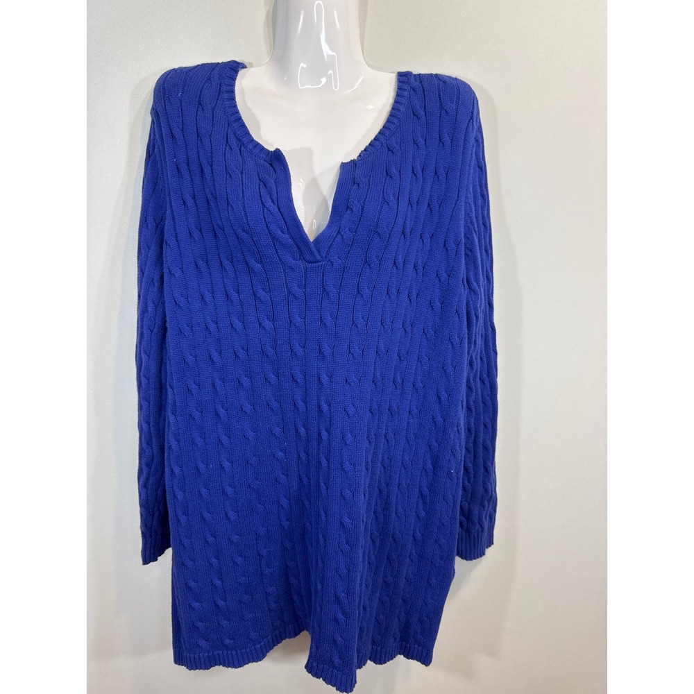 Lauren Ralph Lauren Royal Blue Cable Knit‎ V Neck Tunic Sweater Women's Size XL
